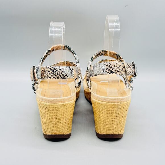 Vionic Sandal Womens 7 Beige Snake Print Kora Raffia Boa Espadrille Wedge Shoes - Picture 6 of 13